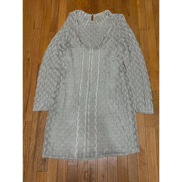 Lauren Ralph Lauren Metallic Linen Blend Crochet Sweater Dress XL Pewter NWT - Picture 12 of 14